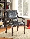 Black Leather-Like Accent Chair with Rich Brown Frame