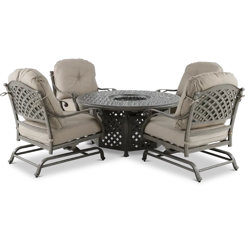 Macan 5 Piece Gray 52 Inch Fire Pit Set with Motion Chairs
