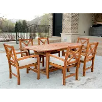 OW7XBDBR 7 Piece Light Brown Rustic Patio Dining Set with Expandable Leaf