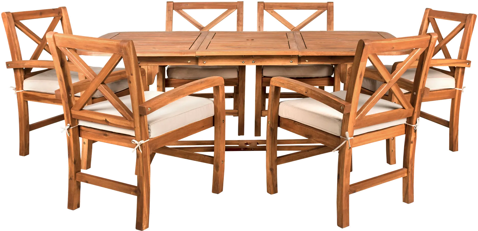 OW7XBDBR 7 Piece Light Brown Rustic Patio Dining Set with Expandable Leaf-3