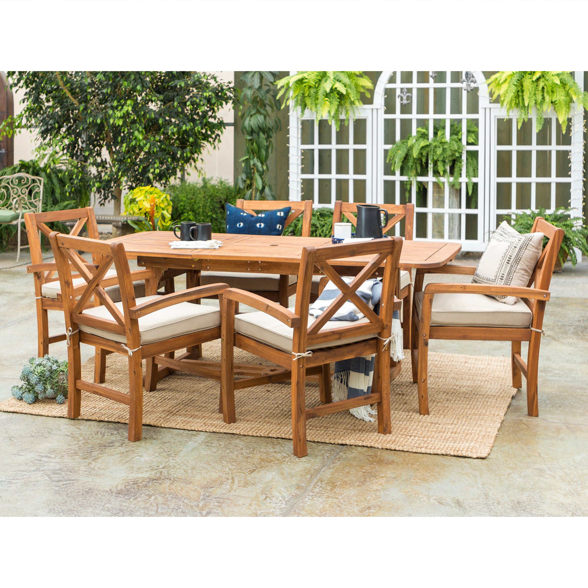 OW7XSDTBR 7 Piece Light Brown Rustic Patio Dining Set-1