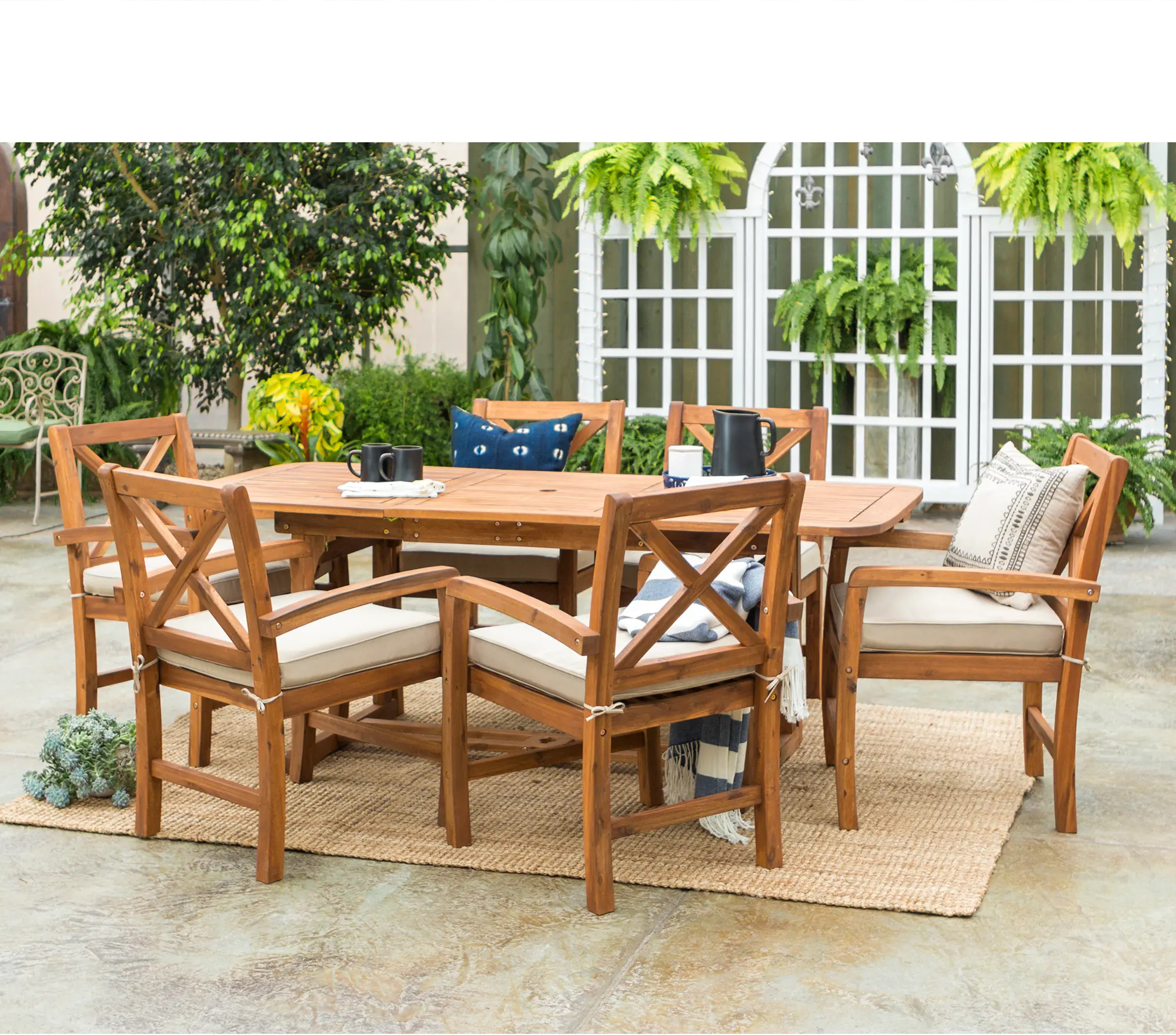 OW7XSDTBR 7 Piece Light Brown Rustic Patio Dining Set-1