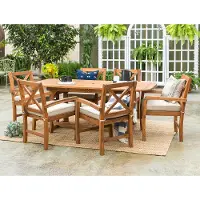 OW7XSDTBR 7 Piece Light Brown Rustic Patio Dining Set