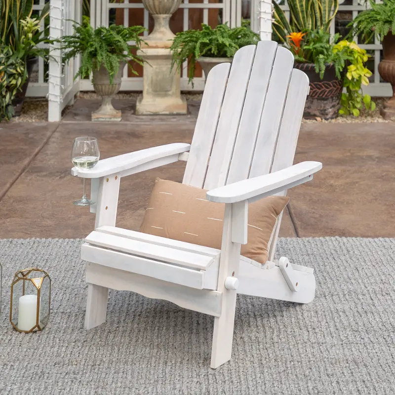 OWACKDWW White Wood Adirondack Patio Chair with Glass Holder - Walker Edison