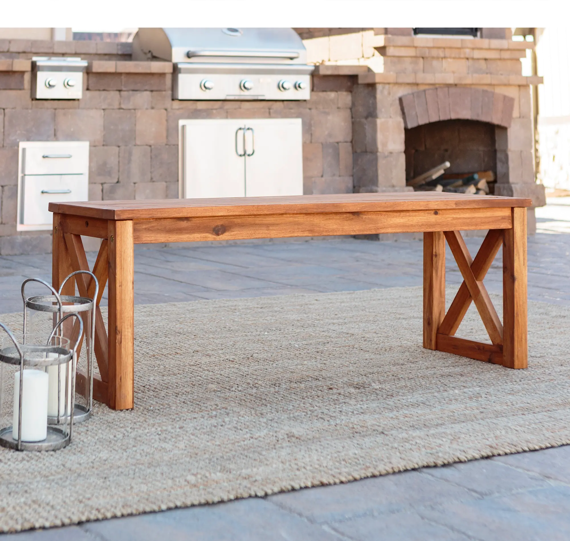 OWB52XBR Brown X-Frame Patio Bench-1