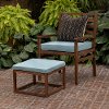 OWPAYCHOTDB Dark Brown Patio Chair & Ottoman with Blue Cushions