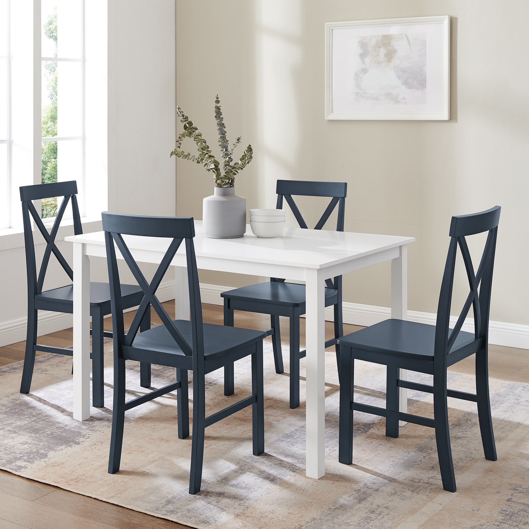 TW485PCXBBU White and Navy 5 Piece Dining Room Set - McHale-2