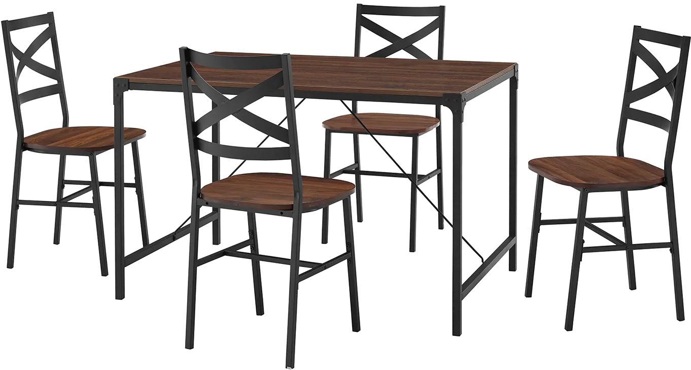 TW48AI5DW Dark Brown and Black Metal 5 Piece Dining Room Set - Angle Iron-4