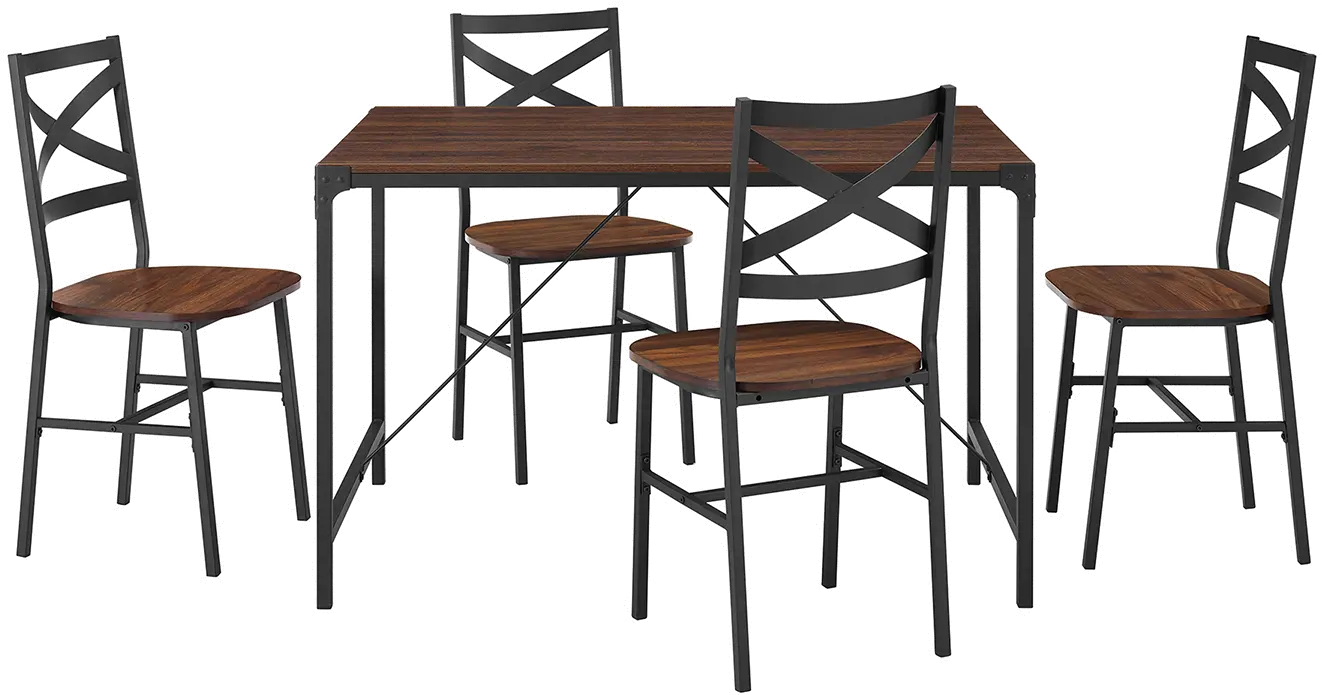 TW48AI5DW Dark Brown and Black Metal 5 Piece Dining Room Set - Angle Iron-5