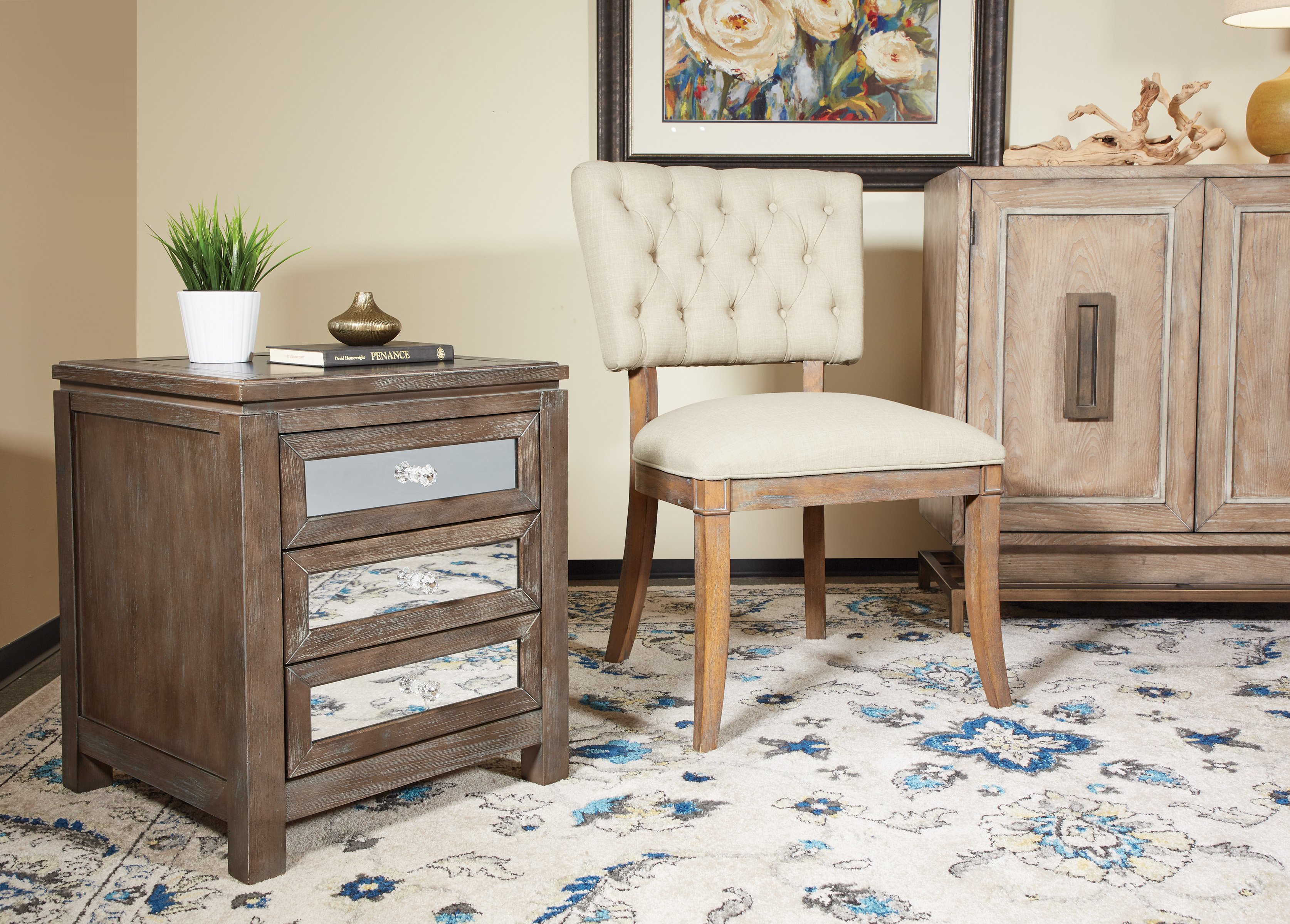 Rustic Brown and Mirrored 3 Drawer Accent Chest - Leyton-1