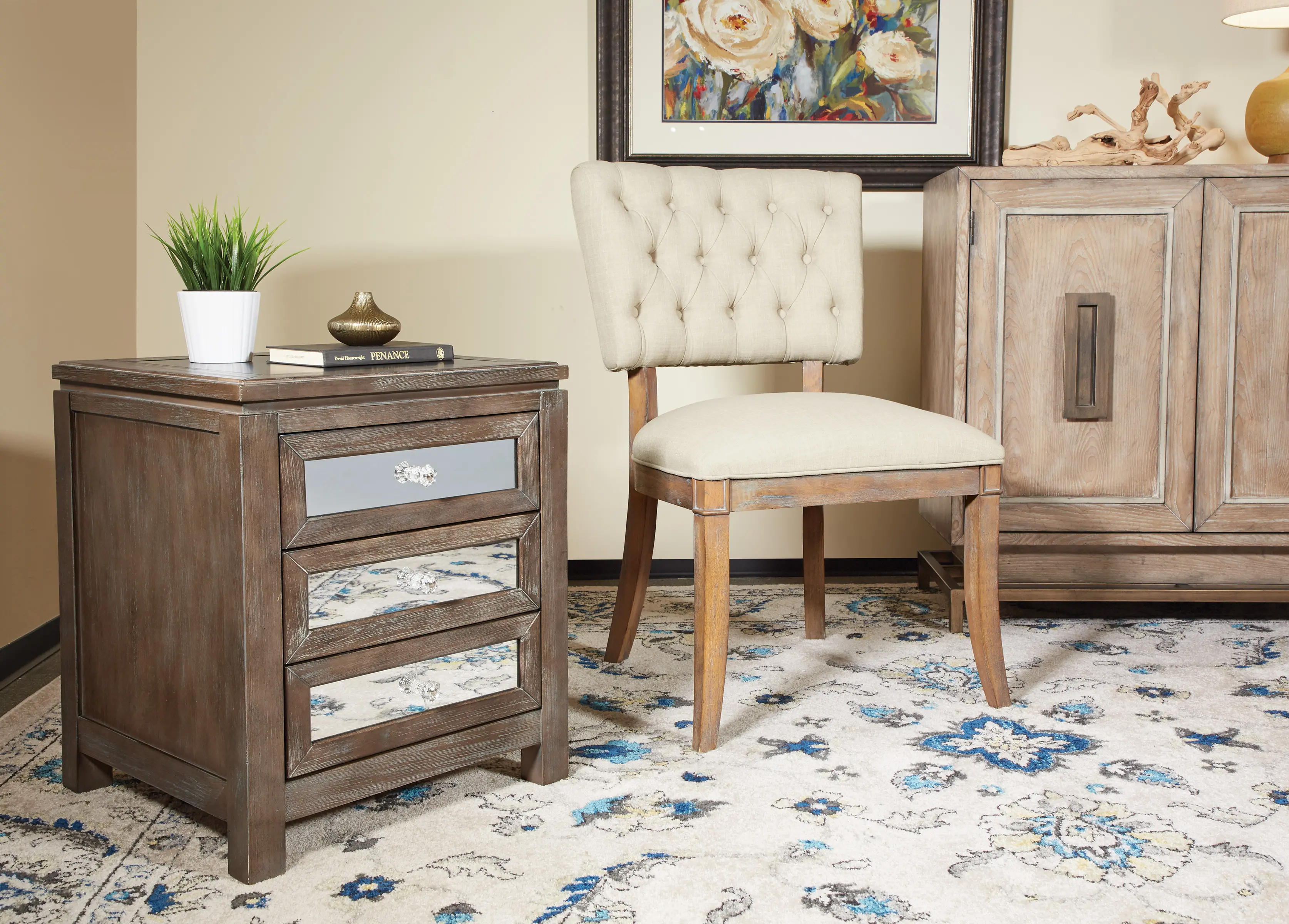 Rustic Brown and Mirrored 3 Drawer Accent Chest - Leyton-1
