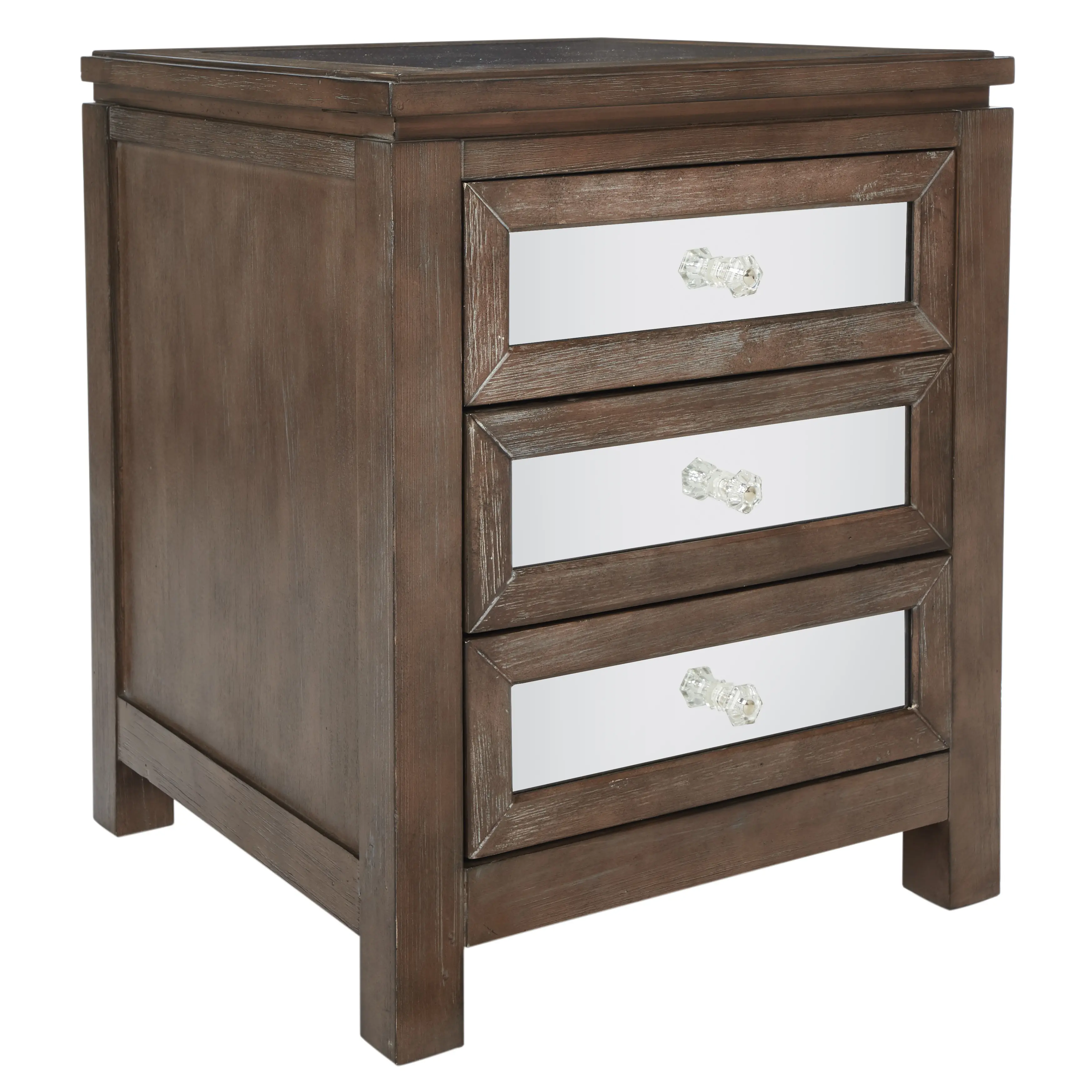 Rustic Brown and Mirrored 3 Drawer Accent Chest - Leyton-3