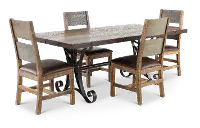Antique Pine and Metal 5 Piece Dining Room Set