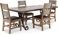 Rustic Pine and Metal 5 Piece Dining Room Set - Antique