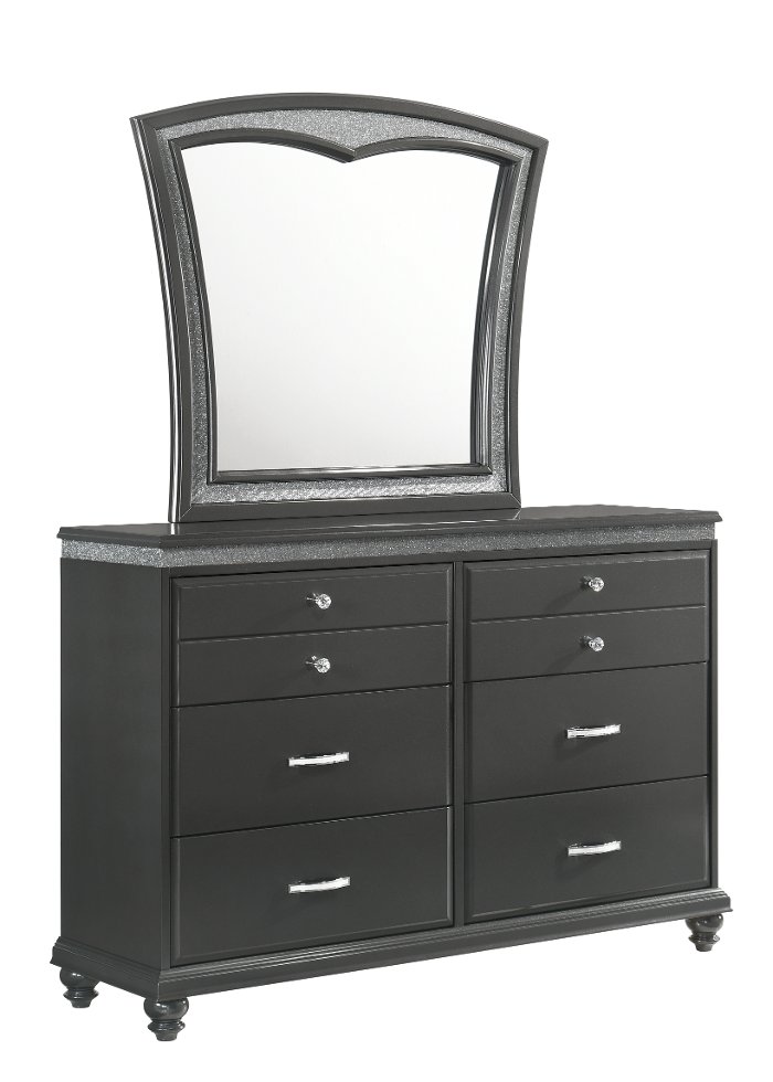 Contemporary Dark Gray Mirror with Crystal Accents - Frampton