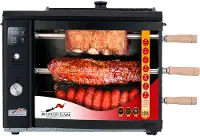 BG-03LXK-BLACK Brazilian Flame Rotisserie Grill with 3 Skewers and Upper Tray - Black