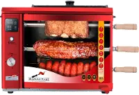 BG-03LXK-RED Brazilian Flame Rotisserie Grill with 3 Skewers and Upper Tray - Red