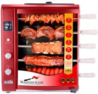 BG-05LXK-RED Brazilian Flame Rotisserie Grill with 5 Skewers and Upper Tray - Red