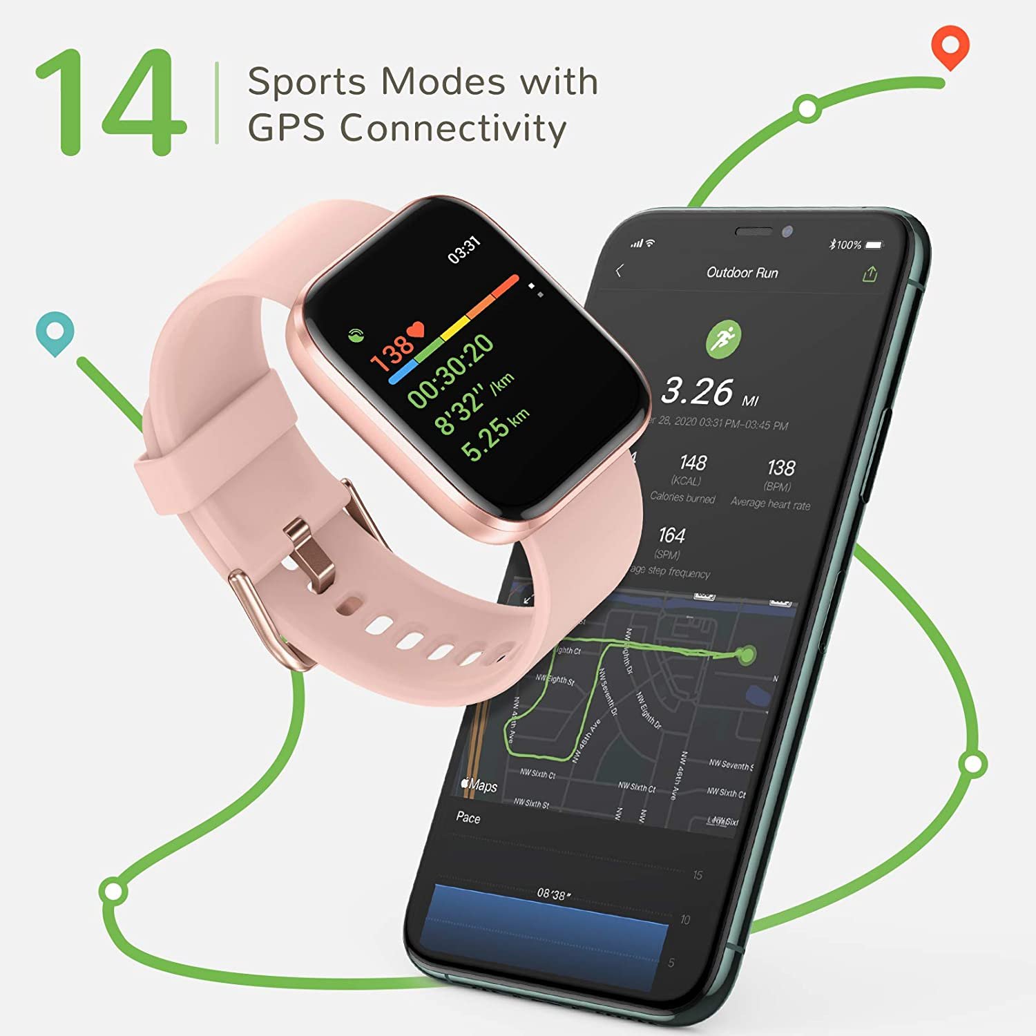 Letsfit IW1 Fitness Tracker Smartwatch - Pink-2