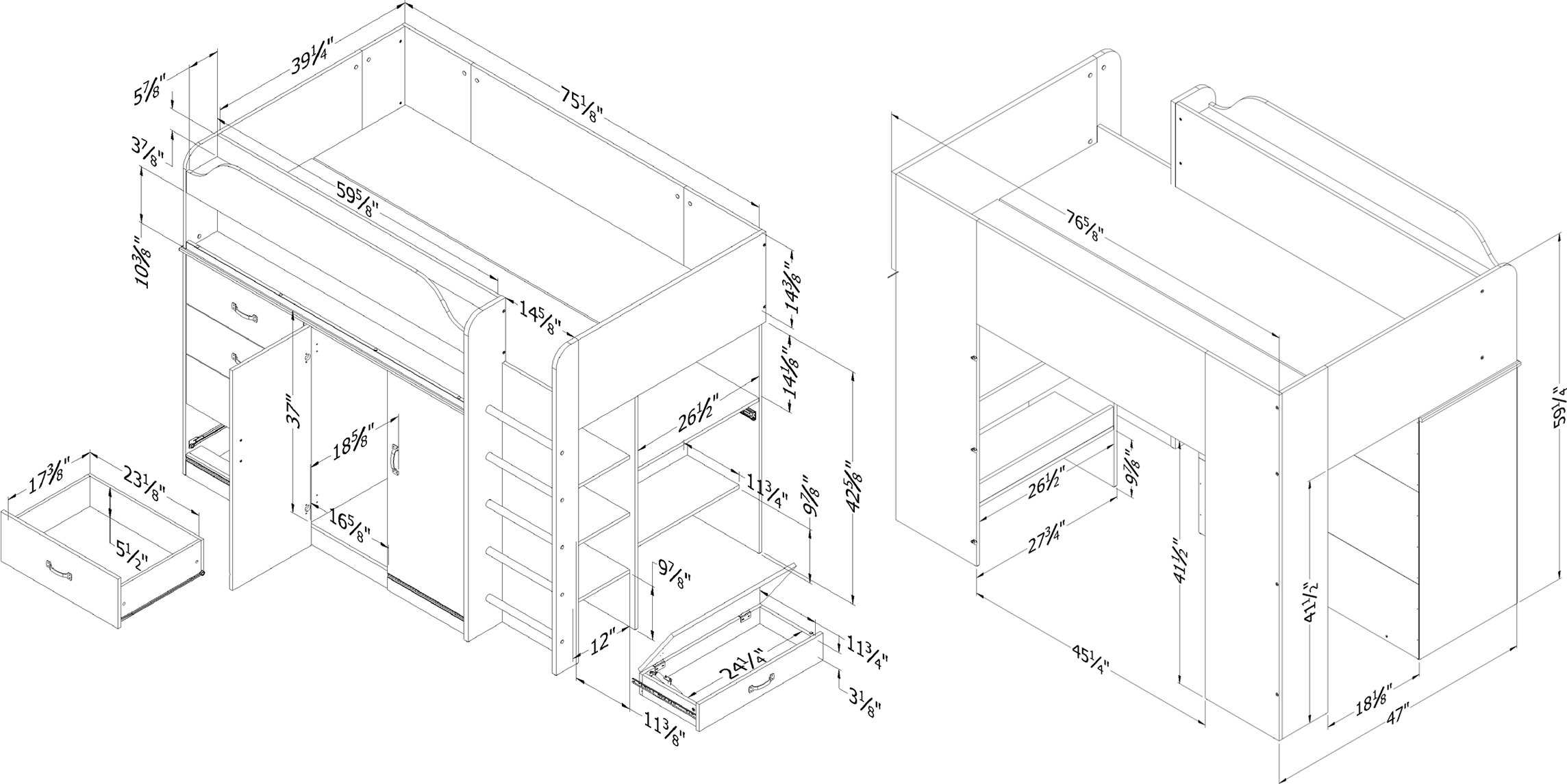 12395 Contemporary Blue Twin Loft Bed - Asten-8