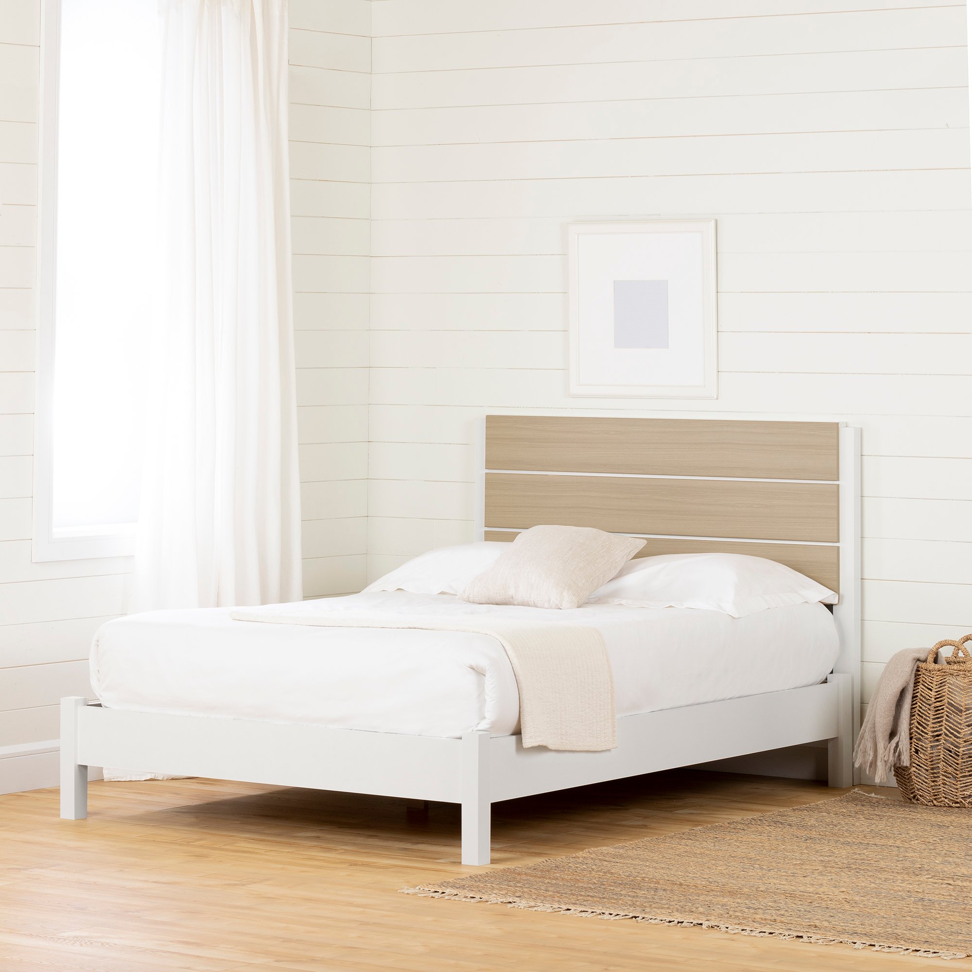 13214 White and Elm Full Platform Bed with Headboard - Munich-1