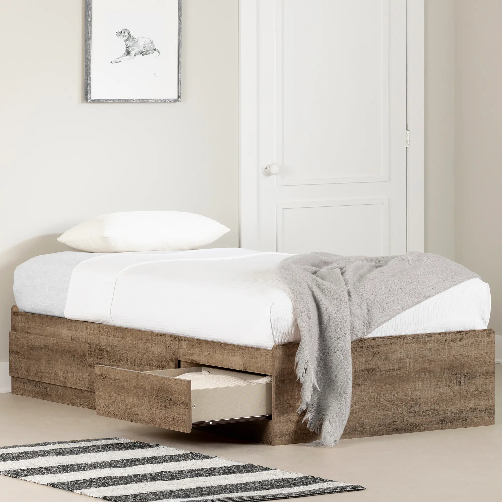 13719 Farmhouse Weathered Oak Twin Mates Storage Bed - Munich-1