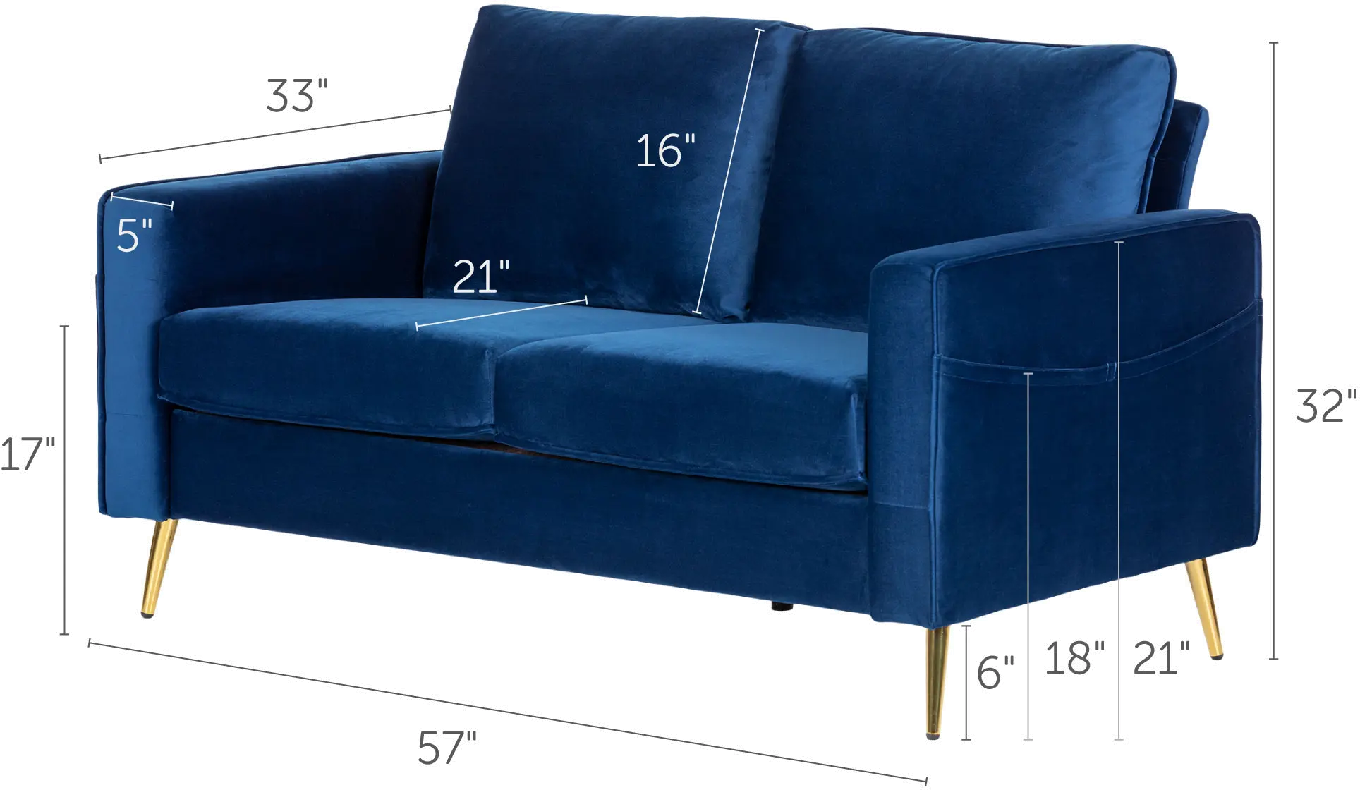 13055 Modern Dark Blue Loveseat - Live-It Cozy-8