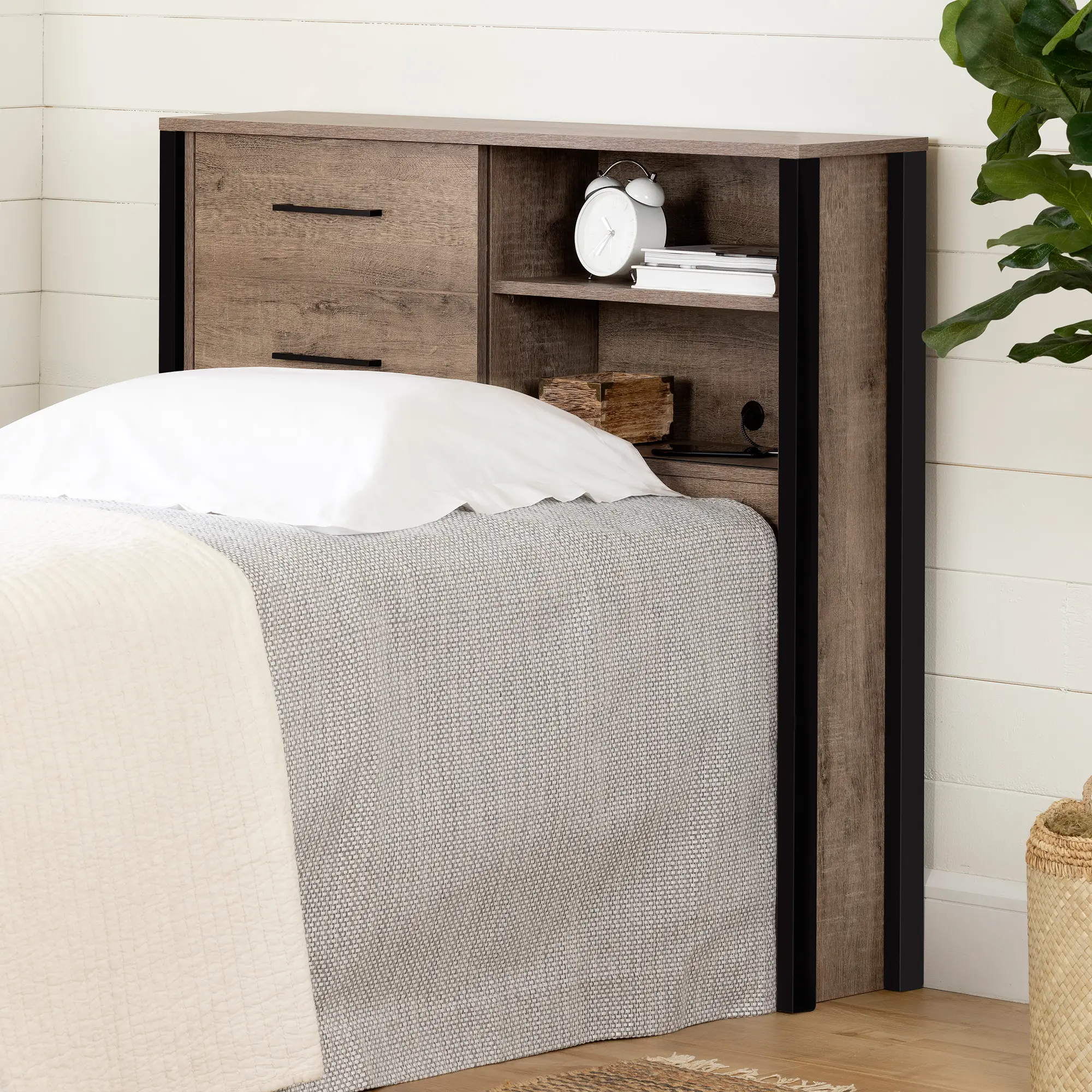 13202 Munich Weathered Oak Bookcase Headboard-1