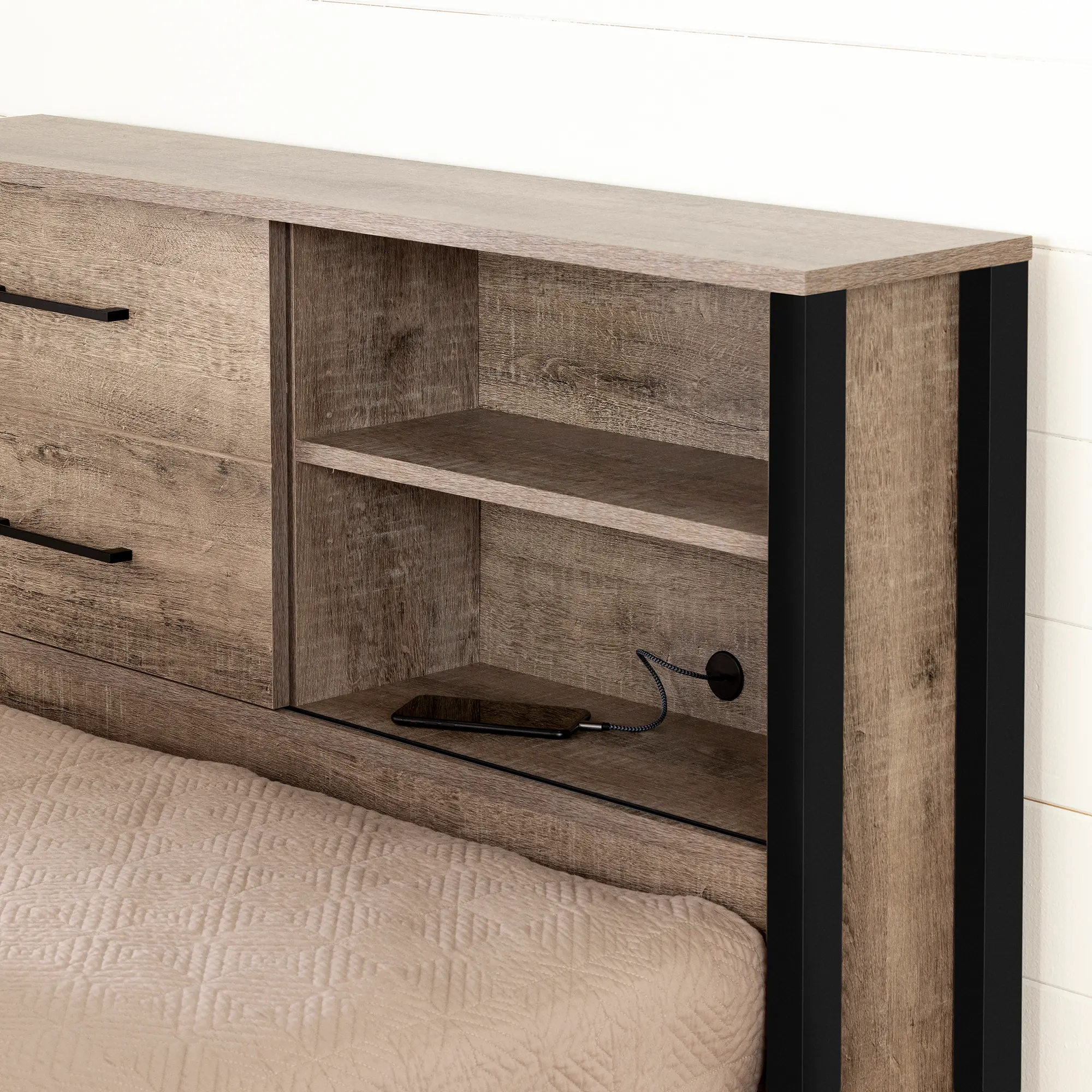 13202 Munich Weathered Oak Bookcase Headboard-4