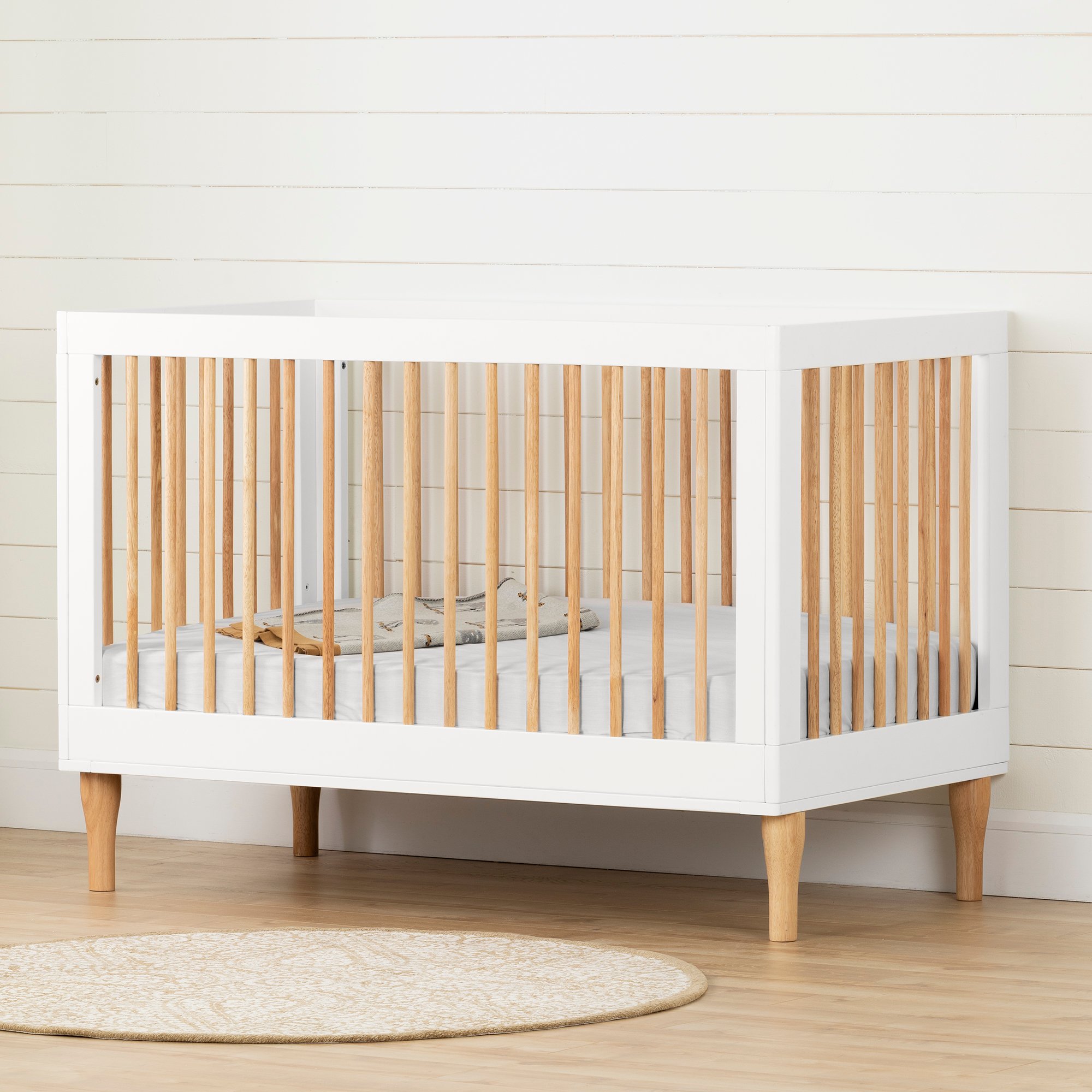 12937 Balka White and Natural 3-in-1 Convertible Crib-1