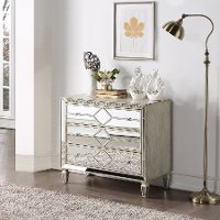 Burnished Ivory and Mirrored 3 Drawer Accent Chest