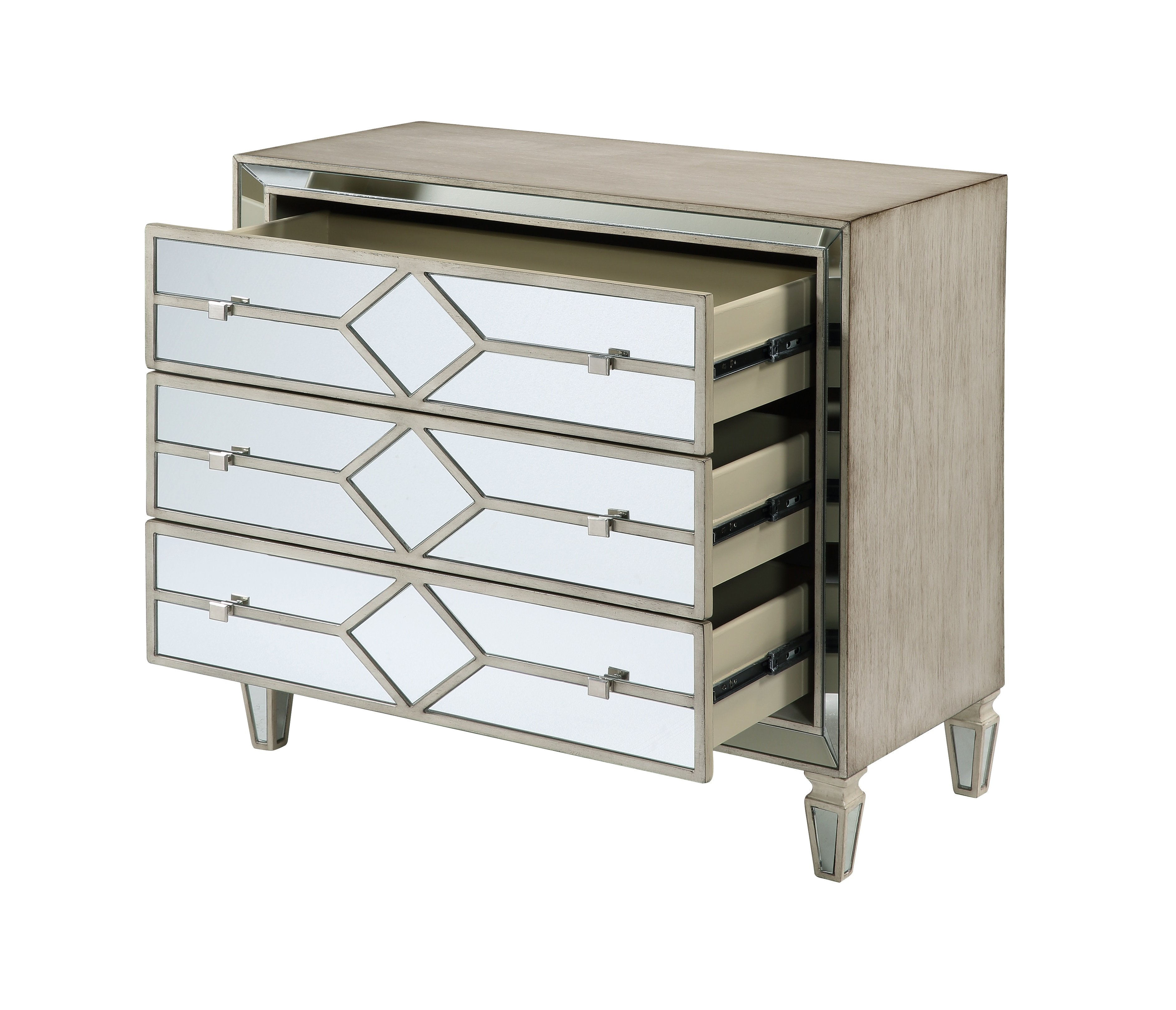 Burnished Ivory and Mirrored 3 Drawer Accent Chest-2