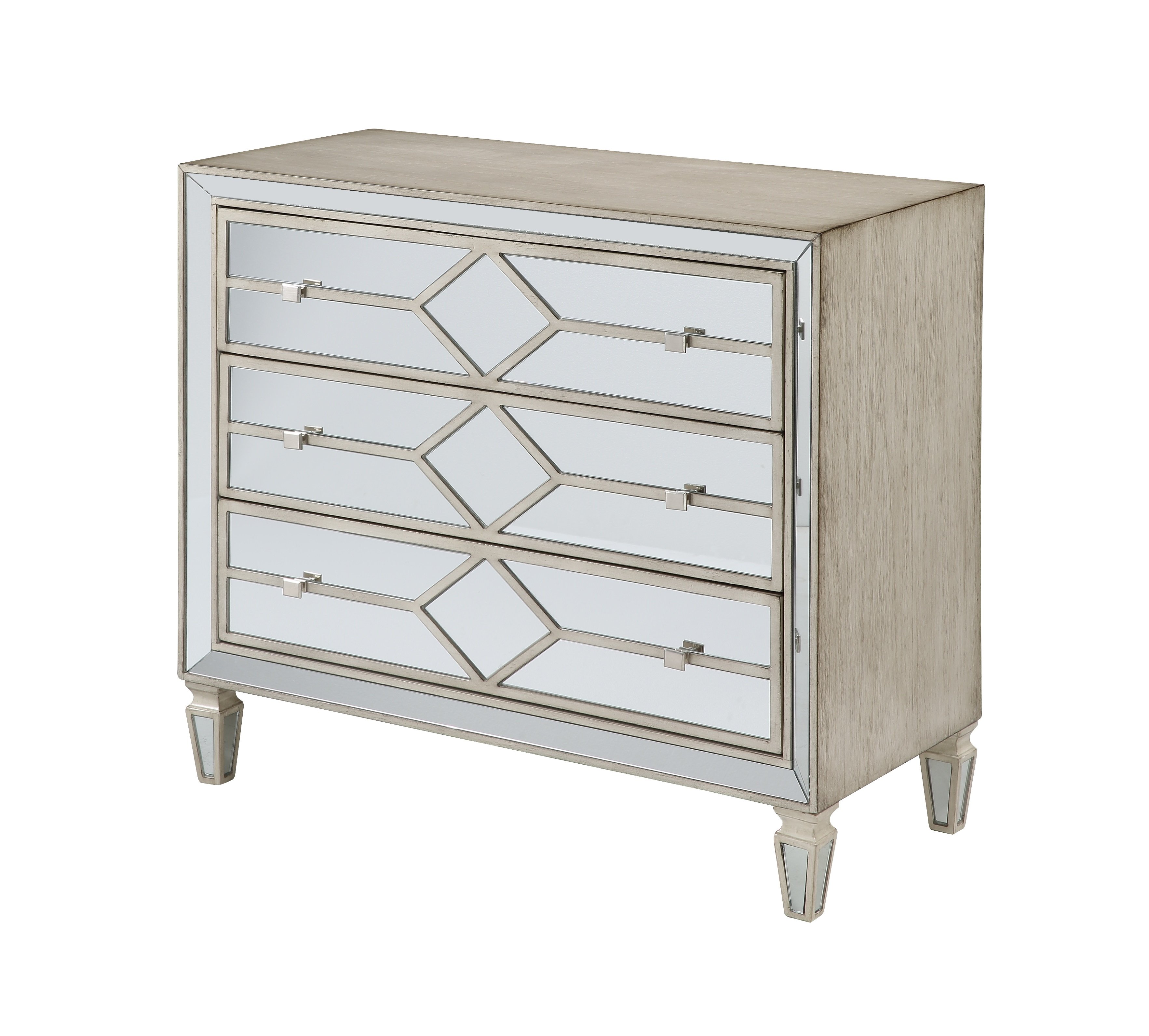 Burnished Ivory and Mirrored 3 Drawer Accent Chest-3