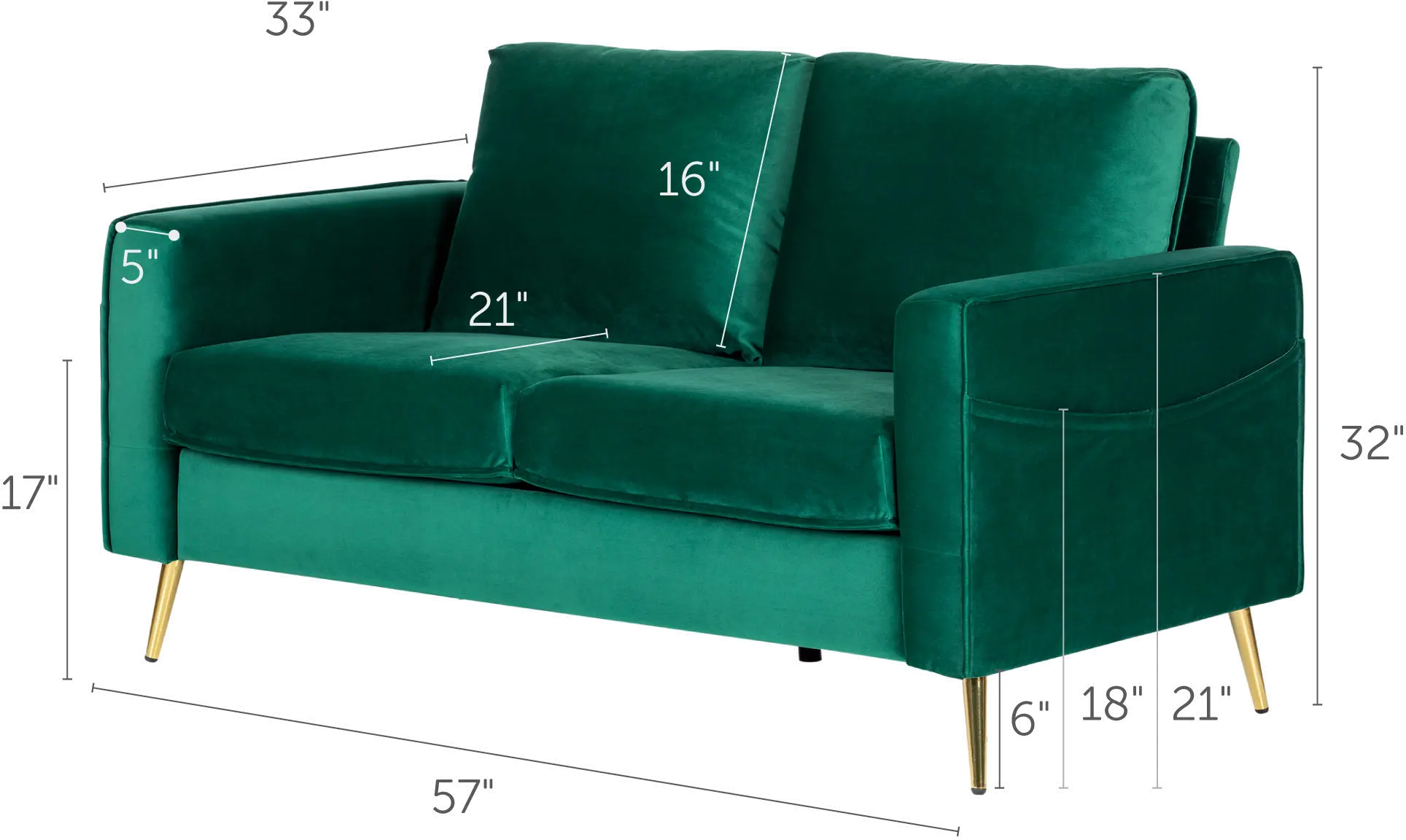 13057 Modern Green Loveseat - Live-It Cozy-8