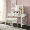 Emma White and Gold Vanity and Vanity Stool