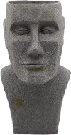 Gray Resin Moai Bust Outdoor Planter