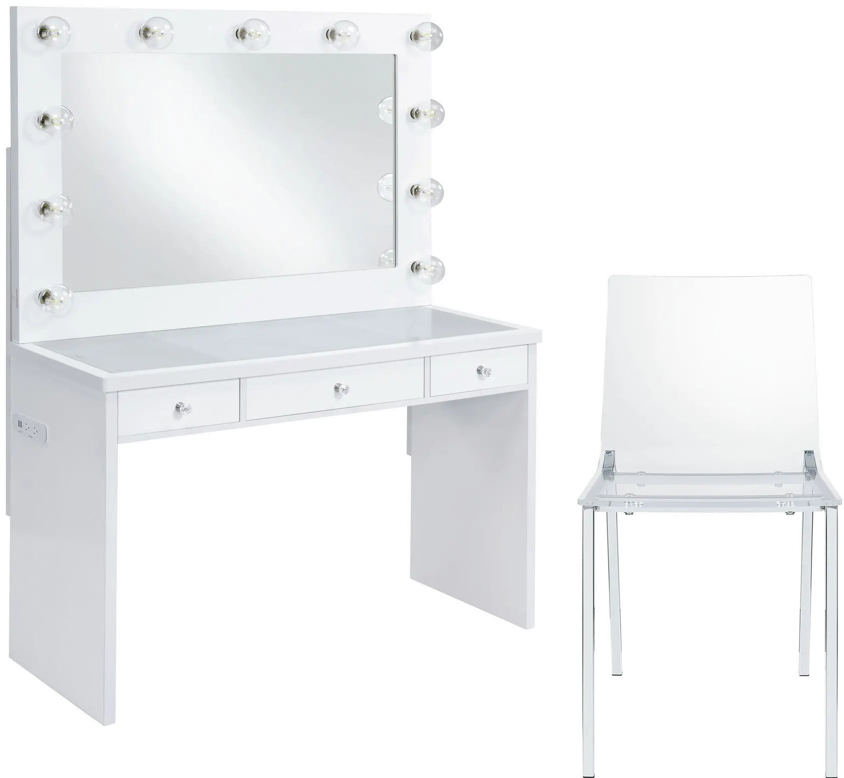 Posh White and Clear 3-Piece Vanity Set-1