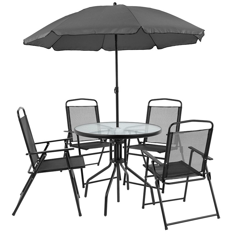 6 Piece Patio Garden Set with Umbrella - Black-1