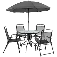 6 Piece Patio Garden Set with Umbrella - Black