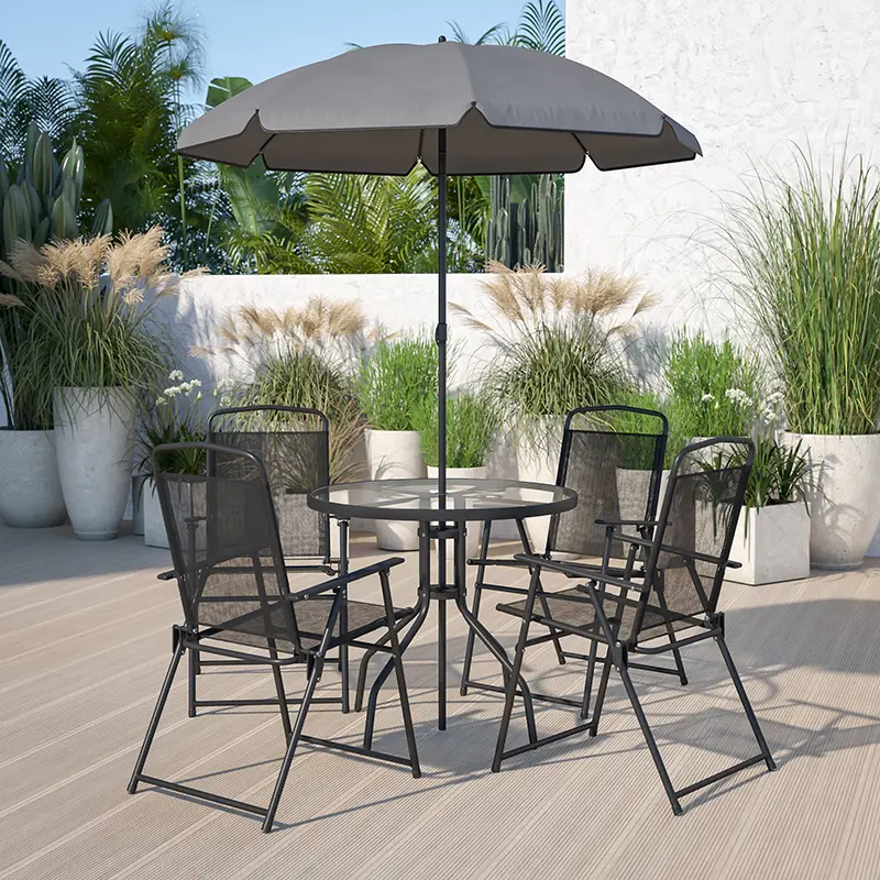 6 Piece Patio Garden Set with Umbrella - Black-2