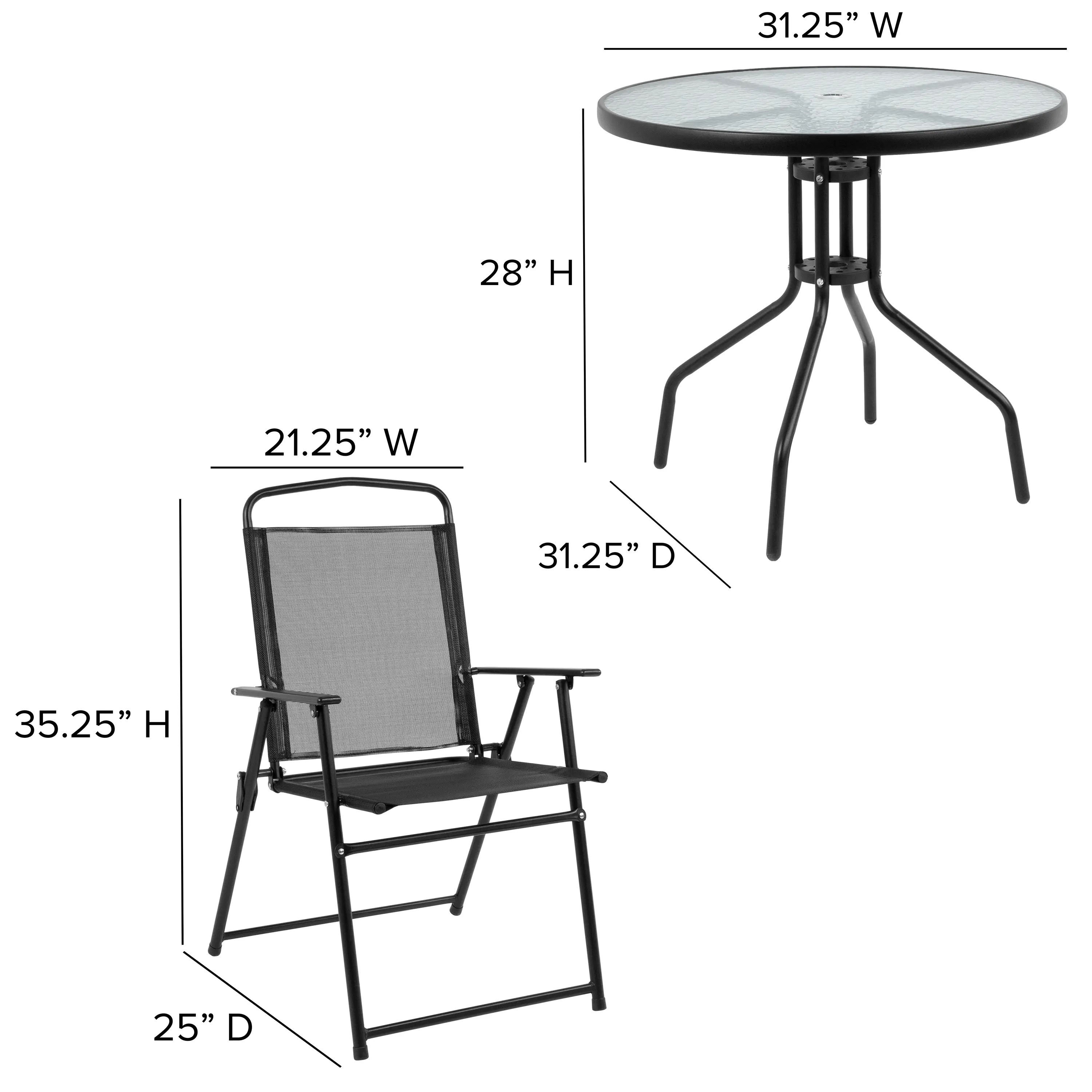 6 Piece Patio Garden Set with Umbrella - Black-5