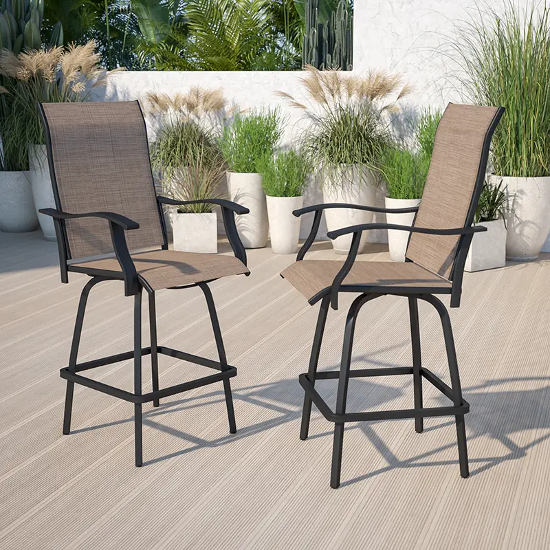 Set of 2 Brown Patio Stools-2