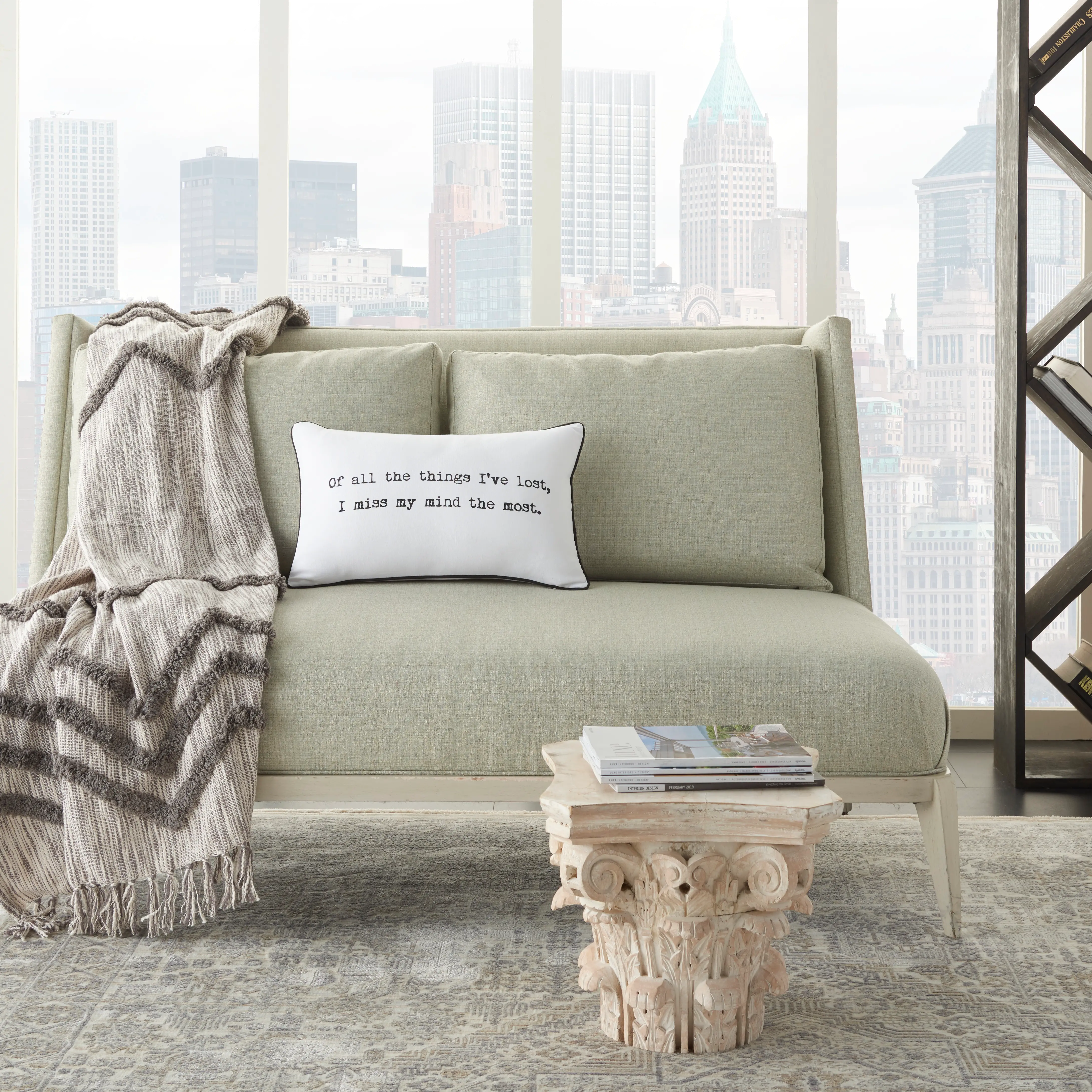 QY280/WHITE-12X20 I Miss My Mind The Most White Cotton Printed Throw Pillow-2