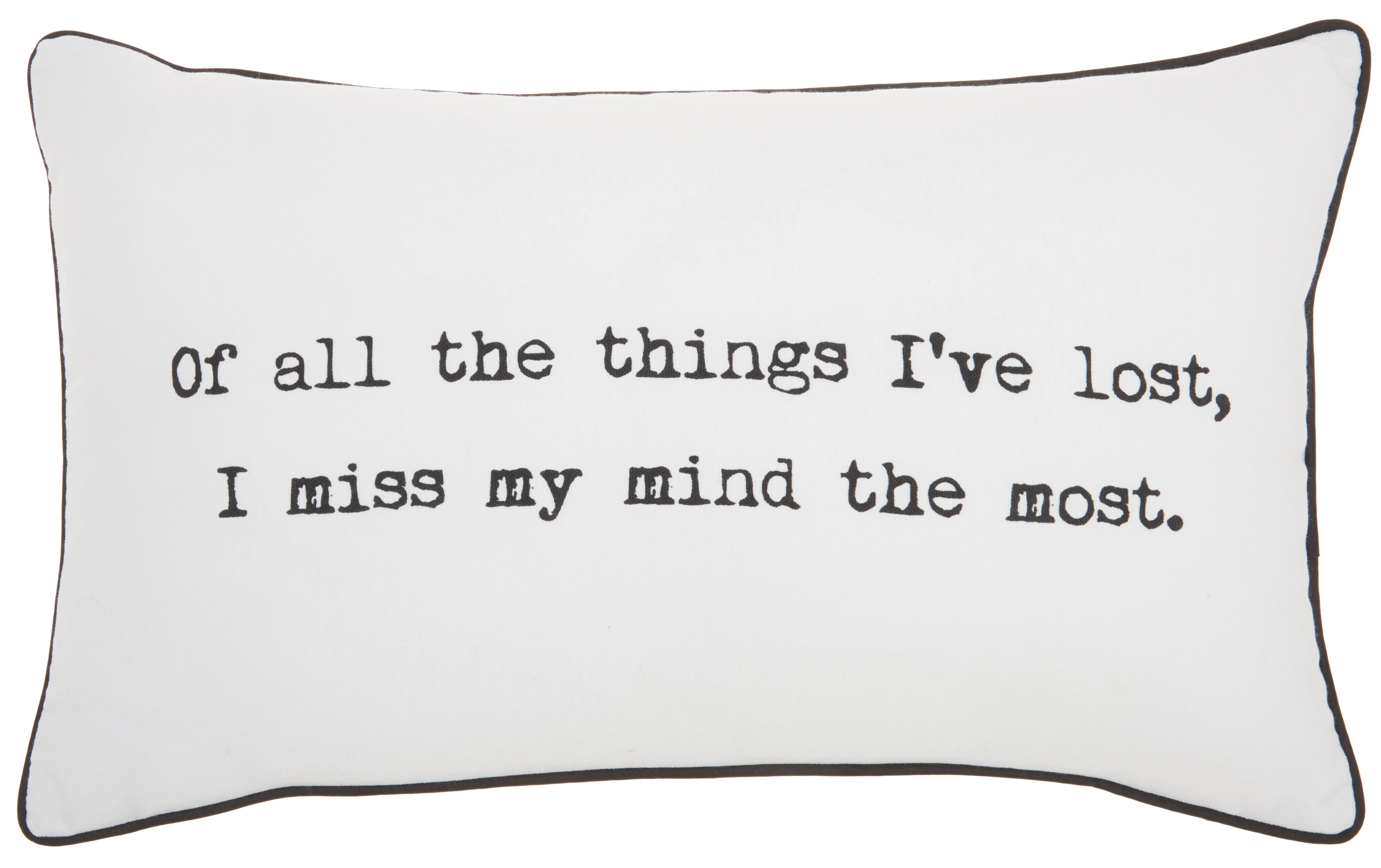 QY280/WHITE-12X20 I Miss My Mind The Most White Cotton Printed Throw Pillow-3
