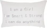 L1001/PEWTER-14X22 Off White and Gray I Am A Girl, I Am Strong Throw Pillow