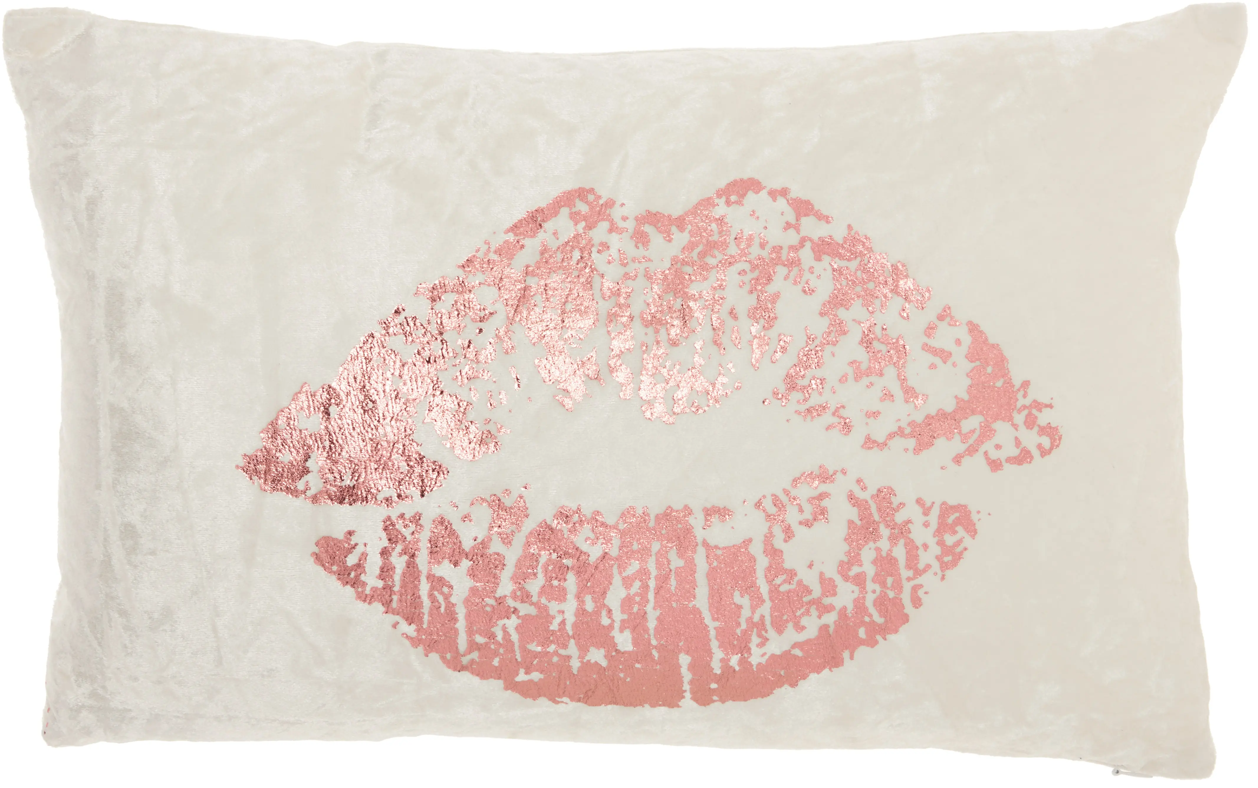 L5298/ROSGD-12X18 Cream and Rose Gold Metallic Lip Polyester Throw Pillow-2