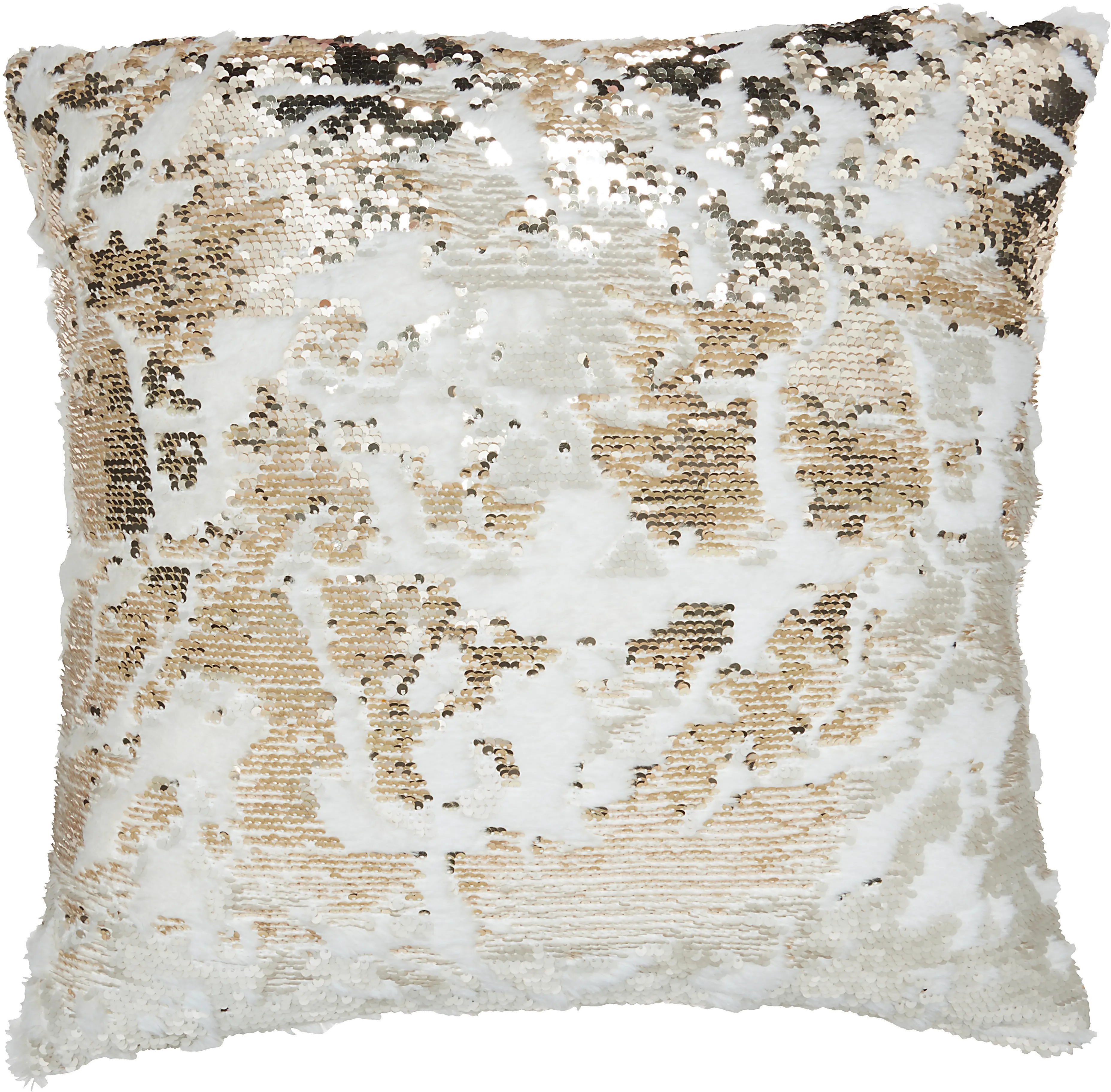VV201/IVGOLD-20X20 Ivory and Gold Faux Fur Throw Pillow with Sequin Embellishment-3