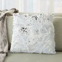 VV201/WHITESV-20X20 White and Silver Faux Fur Throw Pillow with Sequin Embellishment