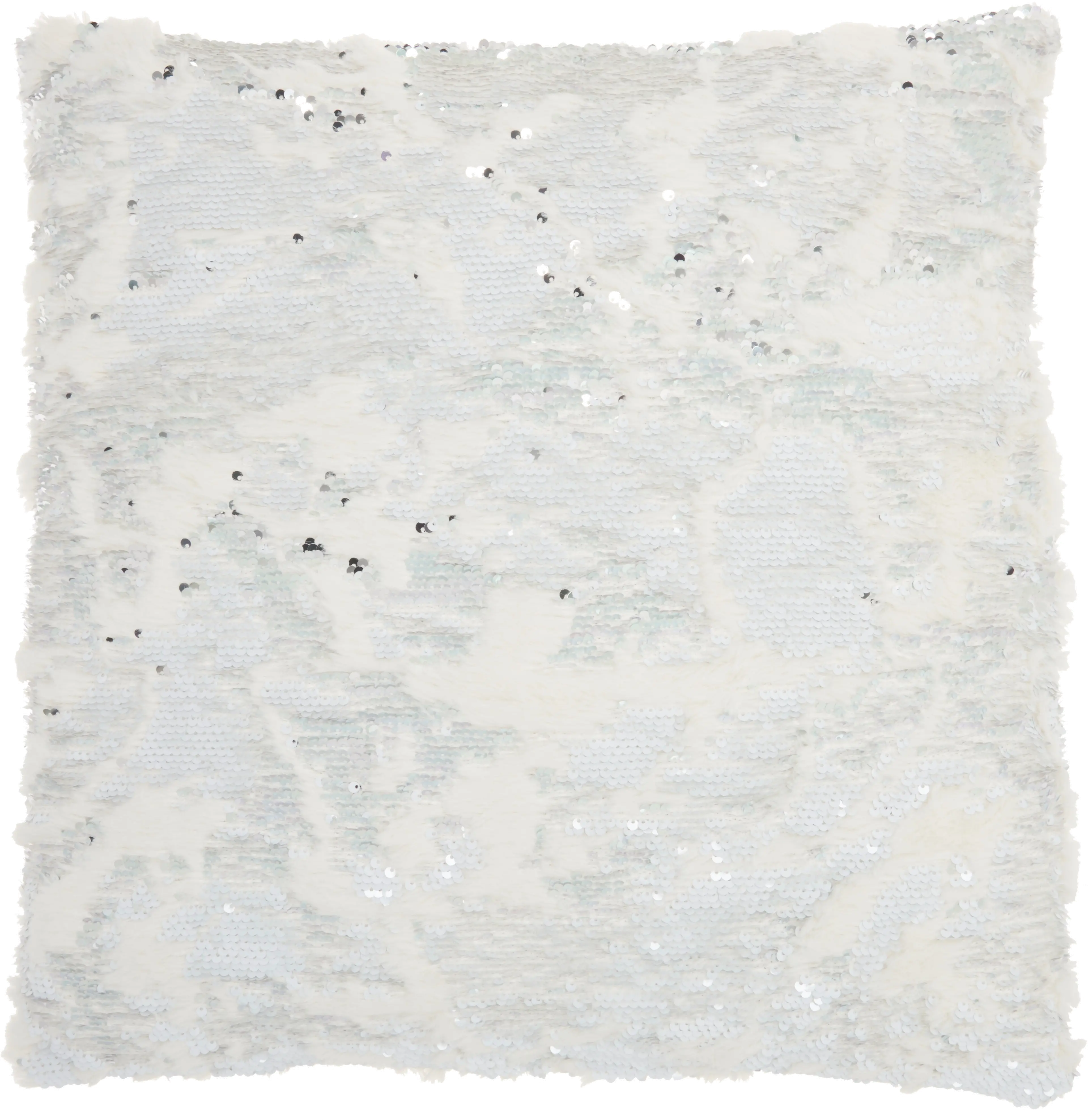 VV201/WHITESV-20X20 White and Silver Faux Fur Throw Pillow with Sequin Embellishment-3