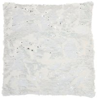 VV201/WHITESV-20X20 White and Silver Faux Fur Throw Pillow with Sequin Embellishment-3
